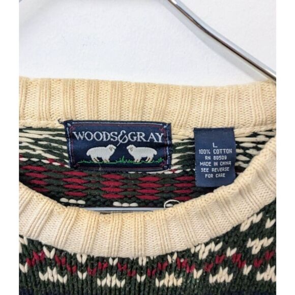 Mens Woods & Gray Vintage Crew Neck Grandpa Sweater Fair isle Nordic Large - Picture 2 of 8